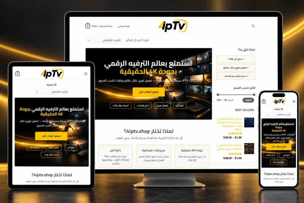 موكاب 4IPTV يعرض تصميم الموقع على سطح المكتب والتابلت والجوال