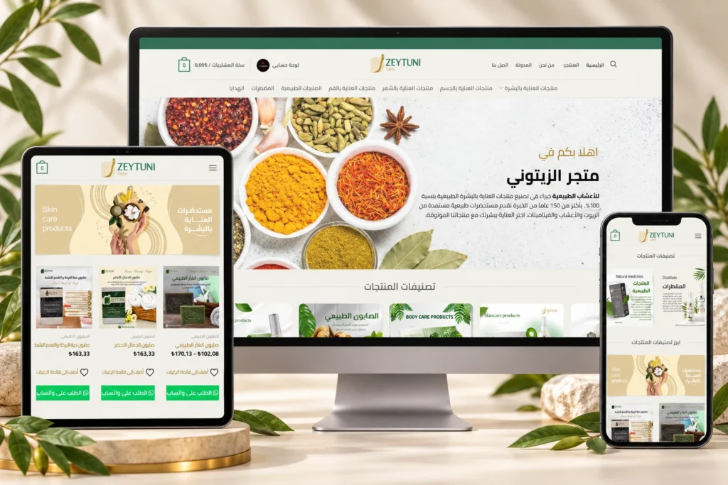 موكاب زيتوني يعرض تصميم الموقع على سطح المكتب والتابلت والجوال