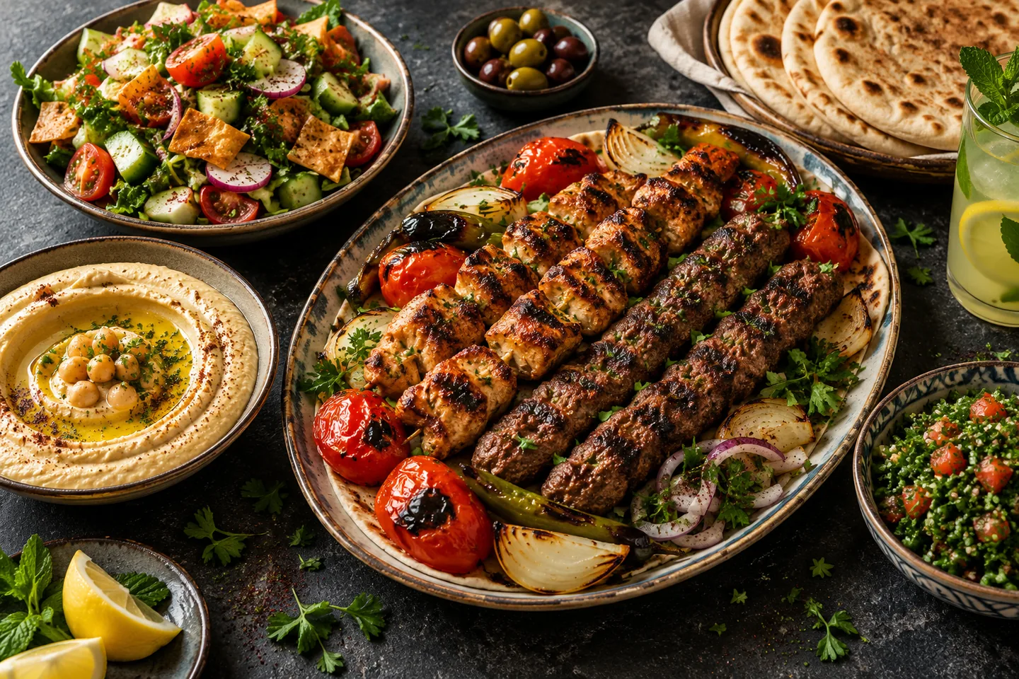صورة توضيحية لمائدة مشاوي ومقبلات شرقية